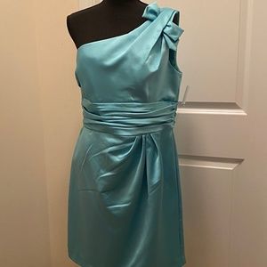 David's Bridal One Shoulder Pool Bridesmaid Dress